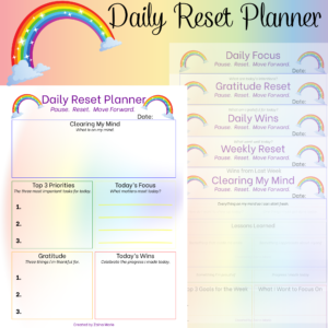 Daily Reset Planner – Rainbow Printable for Clarity, Gratitude & Focus