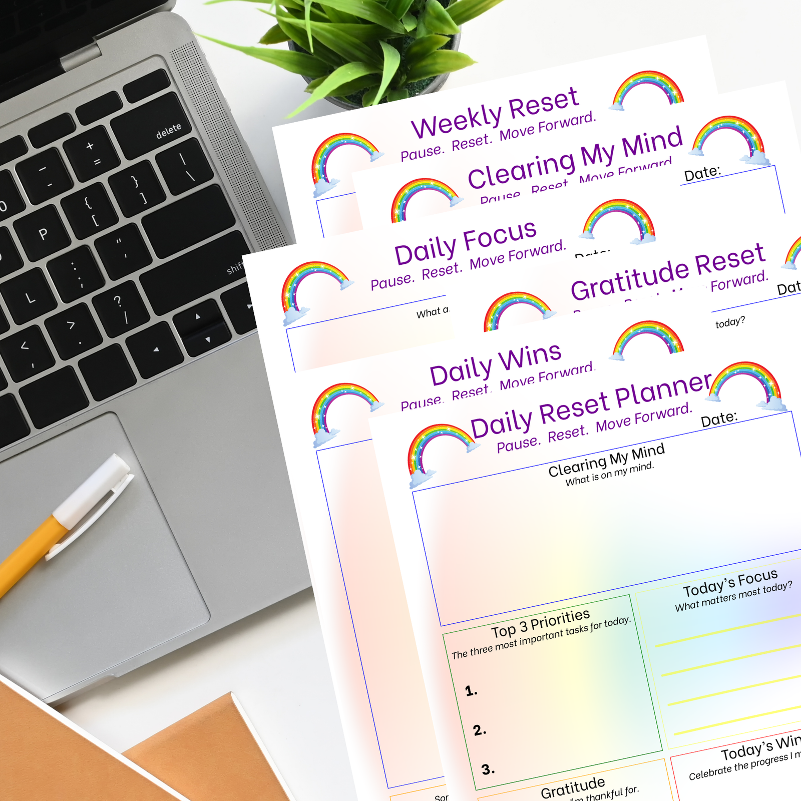 Daily Reset Planner – Rainbow Printable for Clarity, Gratitude & Focus - Image 2